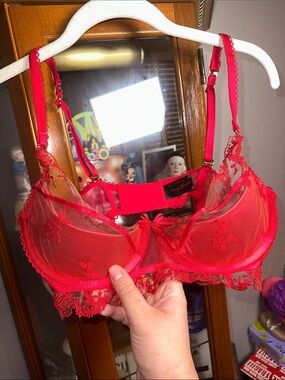 Honey Birdette Red Lace Sheer Underwire Bra